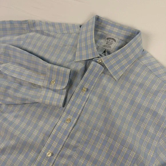 Brooks Brothers Dress Shirt Mens 16-34 Classic Fit Blue Yellow Supima Cotton - Picture 2 of 13